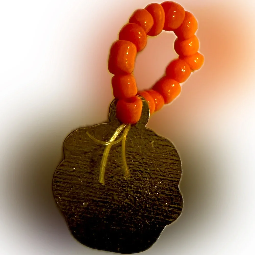 VTG FRANKENSTEIN BEADED RING CHARM HALLOWEEN JEWELRY HANG ON NECKLACE CORD .5”